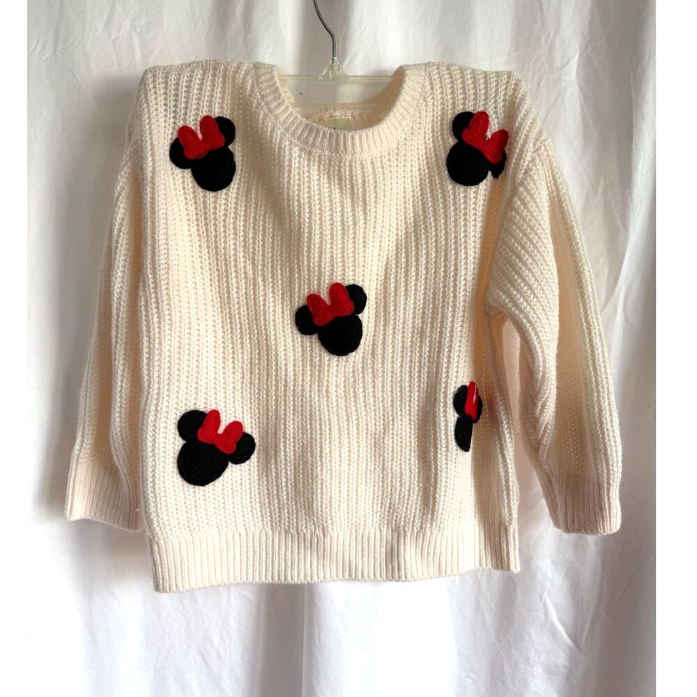 Disney Junior Minnie Mouse Sweater 5T Cream Chunky Knit Girls‎ Cozy Winter
